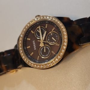 Fossil watch, gold/rhinestones/tortoise